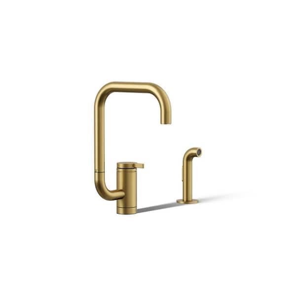 Components 1 Handle Deck Mount Standard Kitchen Faucet in Vibrant Brushed Moderne Brass