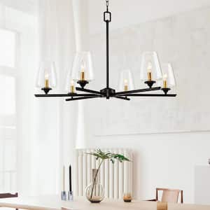 6-Light Blackened Bronze Shaded Chandelier Light with Clear Glass Shade