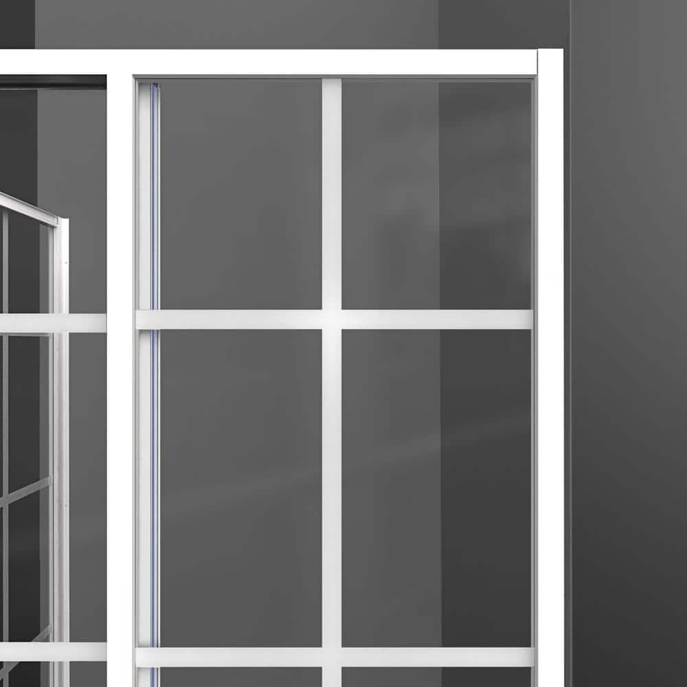 White Framed Square Sliding Shower Enclosure with Clear Glass