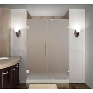 Nautis 42 in. x 72 in. Completely Frameless Hinged Shower Door with Frosted Glass in Chrome