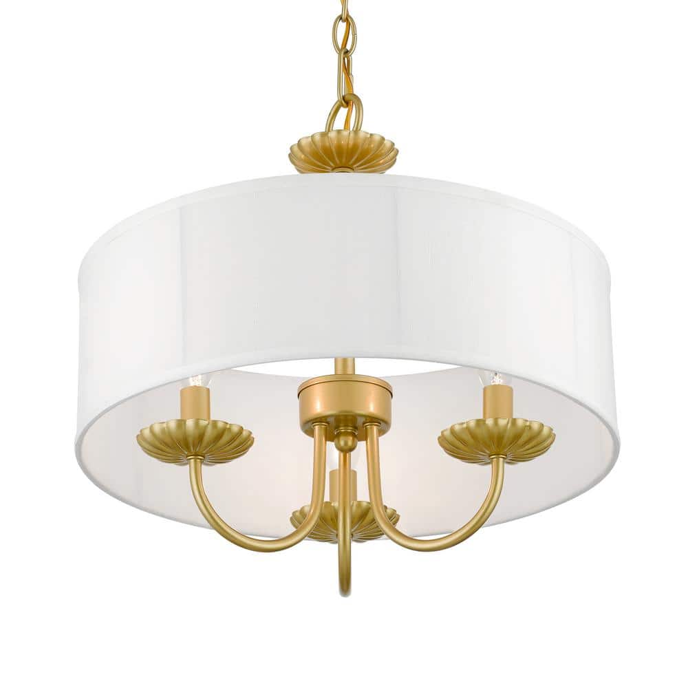 Mini Soft Gold Brass Drum Pendant Chandelier with Off-White Shade