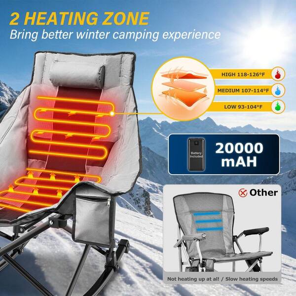 SEEUTEK Grey and Black Oversized Heated Rocking Camping Chair