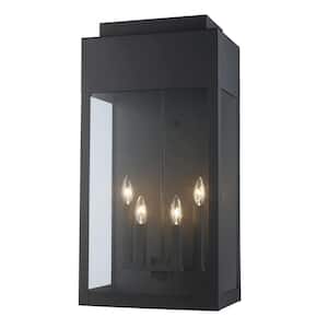 Marley 30 in. 4-Light Black Outdoor Wall Light Fixture with Clear Glass