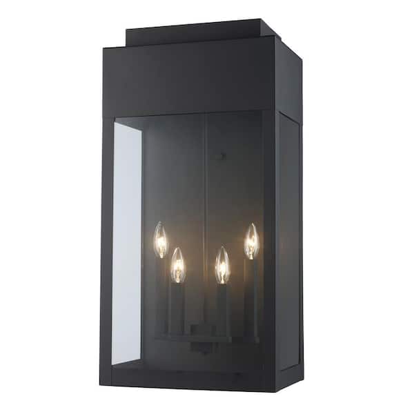 Bel Air Lighting Marley 30 in. 4-Light Black Outdoor Wall Light Fixture with Clear Glass
