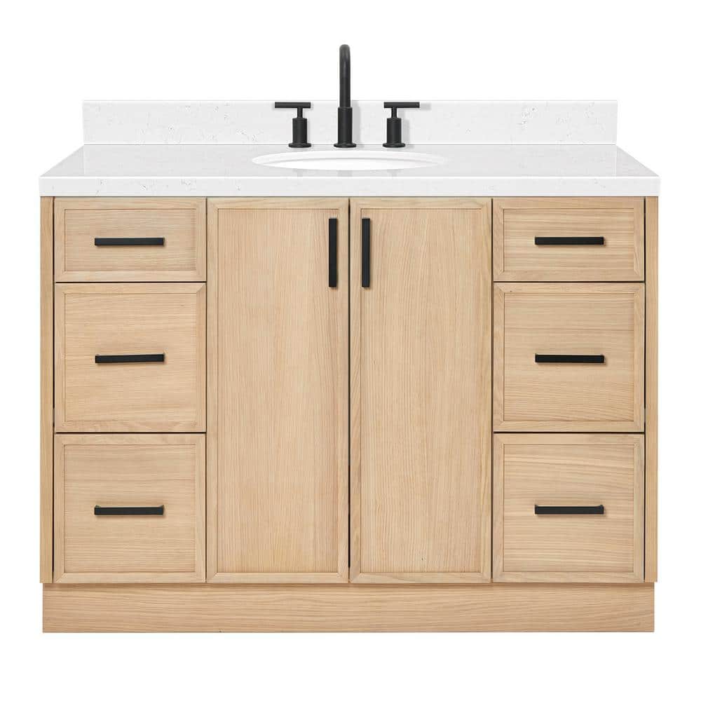 Kelly 48" Light Oak Freestanding Vanity with Carrara Quartz Top