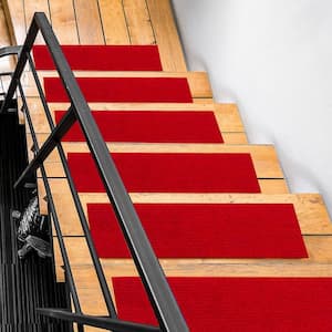Lifesaver Collection Waterproof Non-Slip Rubberback Solid 8 in. x 30 in. Indoor/Outdoor Stair Treads, 14 Pack, Red