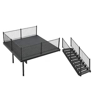 Infinity Attached 12 ft. x 12 ft. Cape Town Gray Composite Deck and 10-Step Stair Kit with Steel Framing and Railing