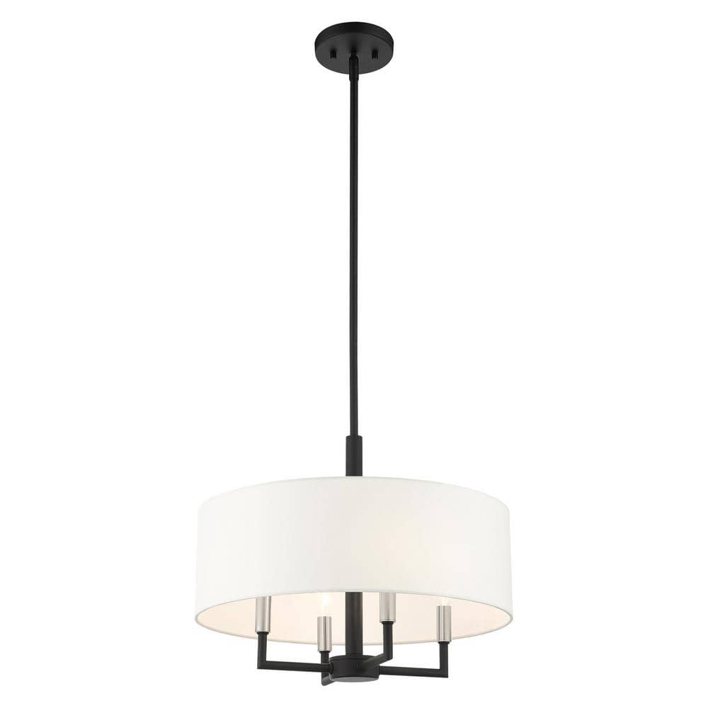 Mini Meridian Black Steel 4-Light Drum Pendant Chandelier