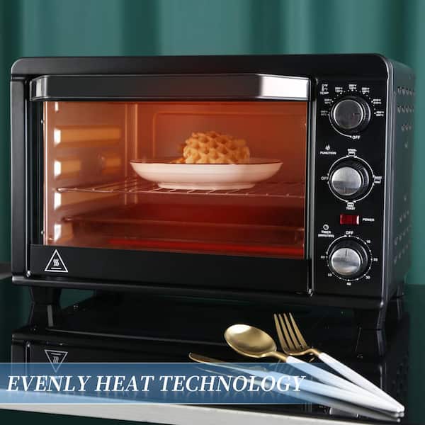 Tileon 1400-Watt 4-Slice Black Toaster Oven, Stainless Steel Countertop Toaster Air Fryer Oven with Air Fryer Basket