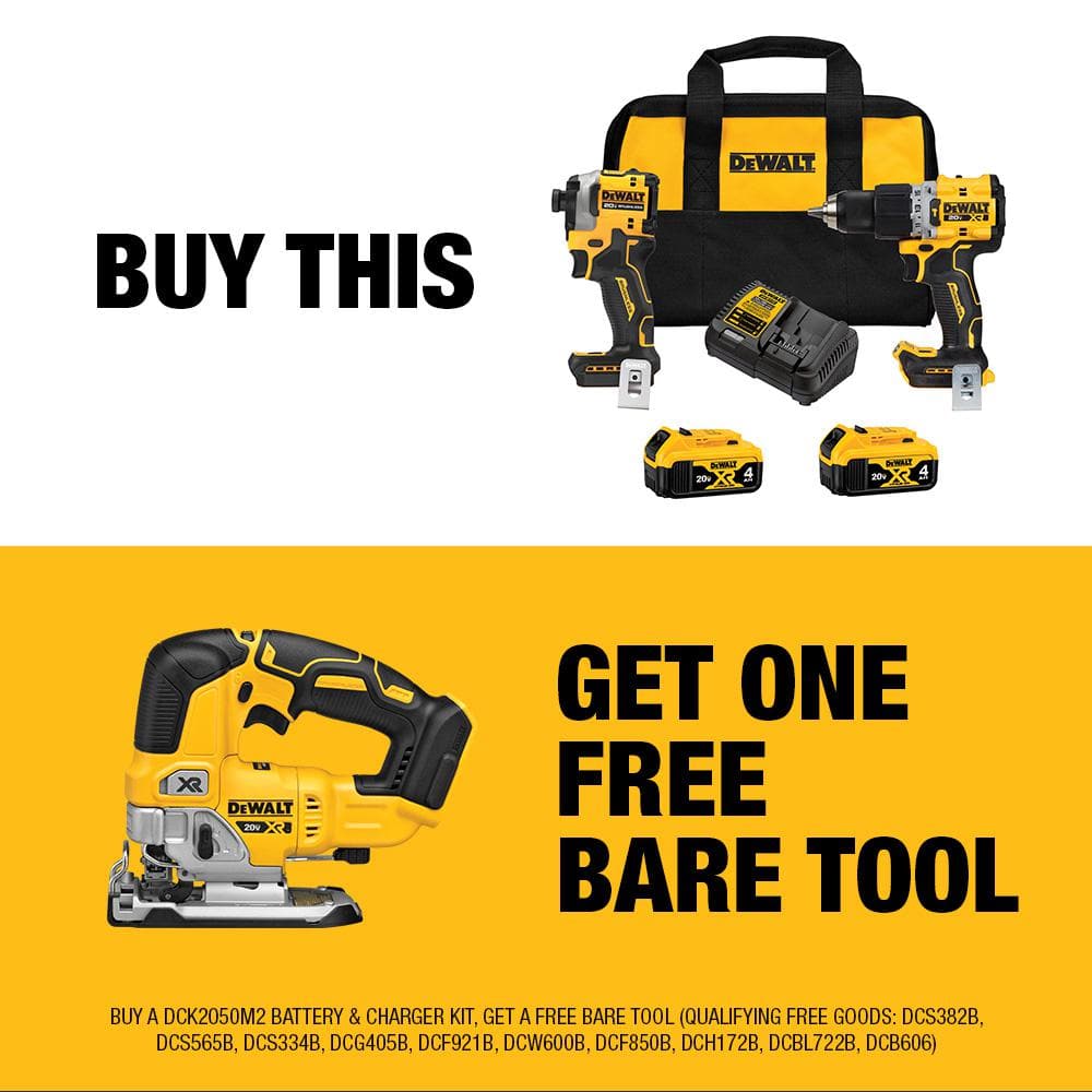 DEWALT 20V MAX XR Hammer Drill and ATOMIC Impact Driver 2 Tool Cordless Combo Kit and Jigsaw w/(2 4Ah Batteries Charger and Bag -  DCK2050M2WS334B