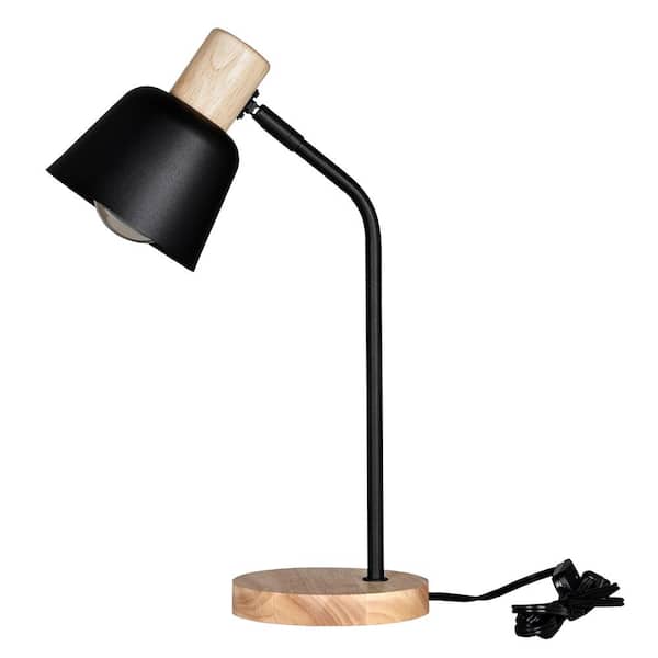 Eglo Lizella 6.22 in. W x 18 in. H Black with Wood Accents Transitional Table Lamp for Living Room with Metal Shade