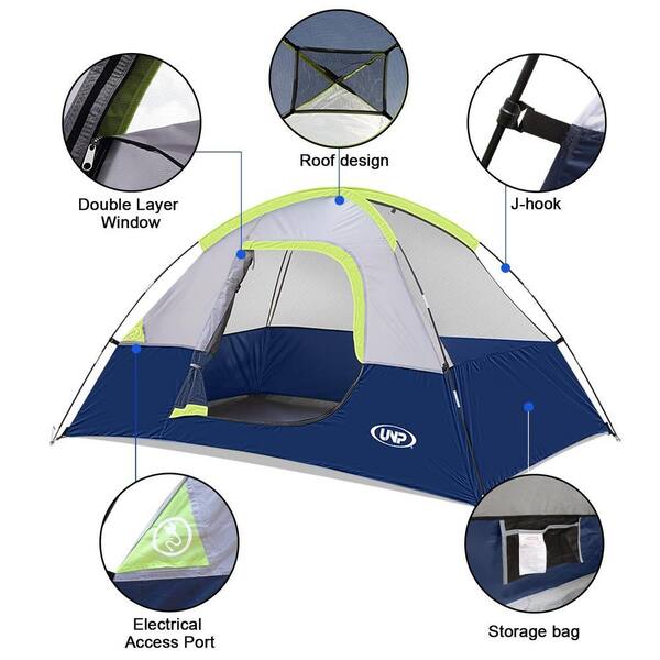 Zeus & Ruta 9 ft. x 7 ft. 4-Person Deep Blue Camping Tent with Rainfly Easy  Set up-Portable Dome WQD28-190 - The Home Depot