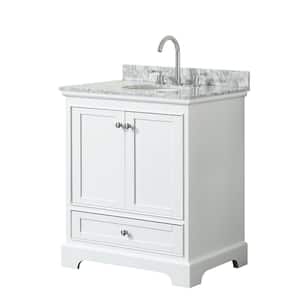 Deborah 30 in. Single Bathroom Vanity in White with Marble Vanity Top in White Carrara with White Basin