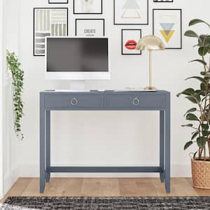 Her Majesty 40 in. W, Rectangular, k Blue Metal 2-drawer Desk with Blue