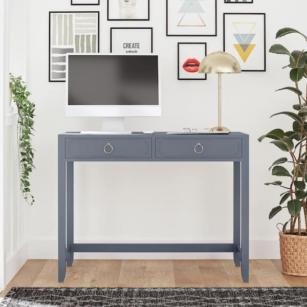 Novogratz Her Majesty 40 in. W, Rectangular, k Blue Metal 2-drawer Desk with Blue