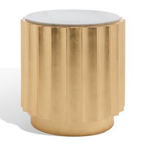 Elodie 20 in. Gold Leaf Round Marble End Table