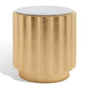 Elodie 20 in. Gold Leaf Round Marble End Table