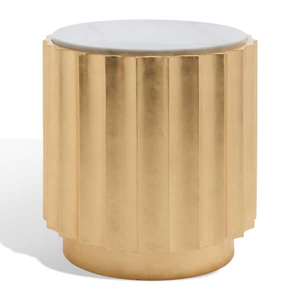 SAFAVIEH Elodie 20 in. Gold Leaf Round Marble End Table