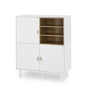 Modern Multifunctional Storage Cabinet with Doors, Drawers, Leather Handle, Home Storage Cabinet, Office Cabinet, White