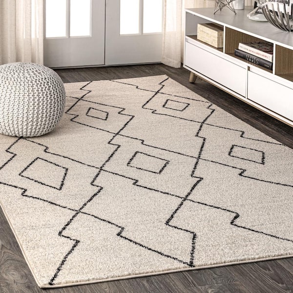 Alia Moroccan Beni Souk Cream/Black 8 ft. x 10 ft. Area Rug