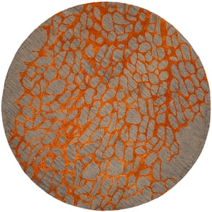 Blossom Gray/Orange 4 ft. x 4 ft. Geometric Round Area Rug