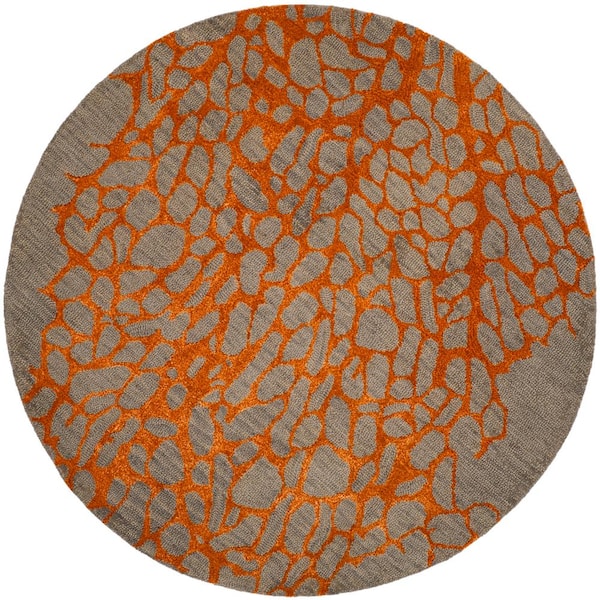 SAFAVIEH Blossom Gray/Orange 4 ft. x 4 ft. Geometric Round Area Rug