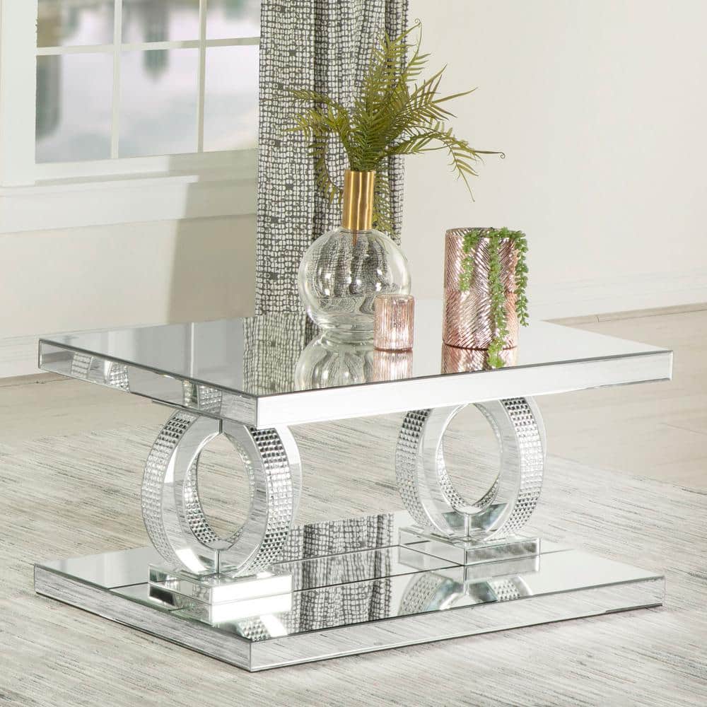 Breena Silver Rectangular Mirrored Coffee Table with Glass