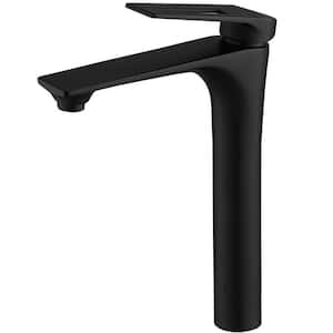 Single Hole Single Handle Bathroom Vessel Sink Faucet With Supply Hose in Matte Black