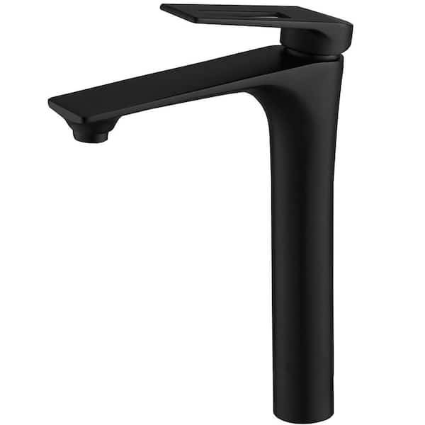 BWE Single Hole Single Handle Bathroom Vessel Sink Faucet With Supply Hose in Matte Black