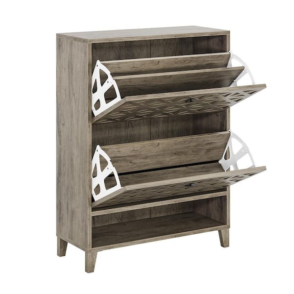 43.3 in. H x 31.5 W Gray Wood Shoe Storage Cabinet, Shoe Storage Rack Cabinet with 2 Flip Drawers for Entryway