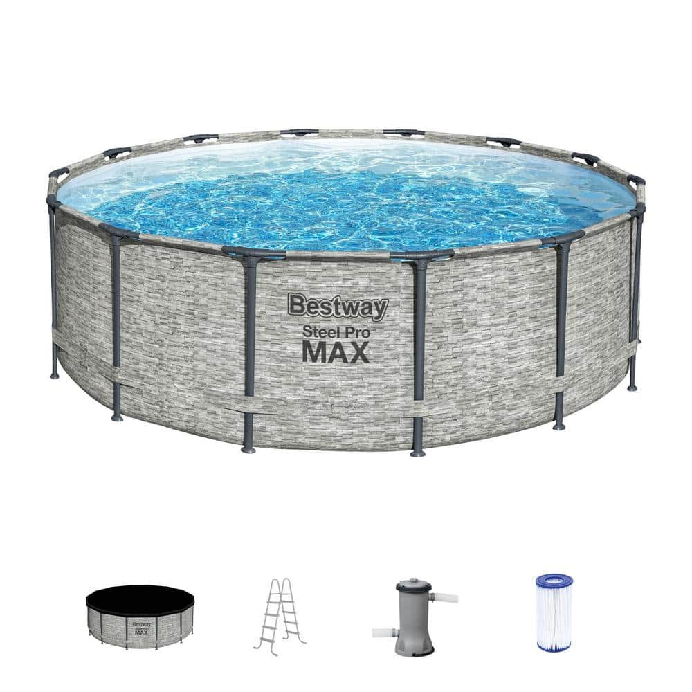 14 ft. x 14 ft. Round 48 in. Metal Frame Pool with Cover -  Bestway, 5619GE-BW