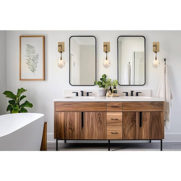 17.7 in. H 1-Light Copper Wall Sconce, Raindrop Wall Lighting with Hand Blown Solid Glass and Brass Base (2-Sets)