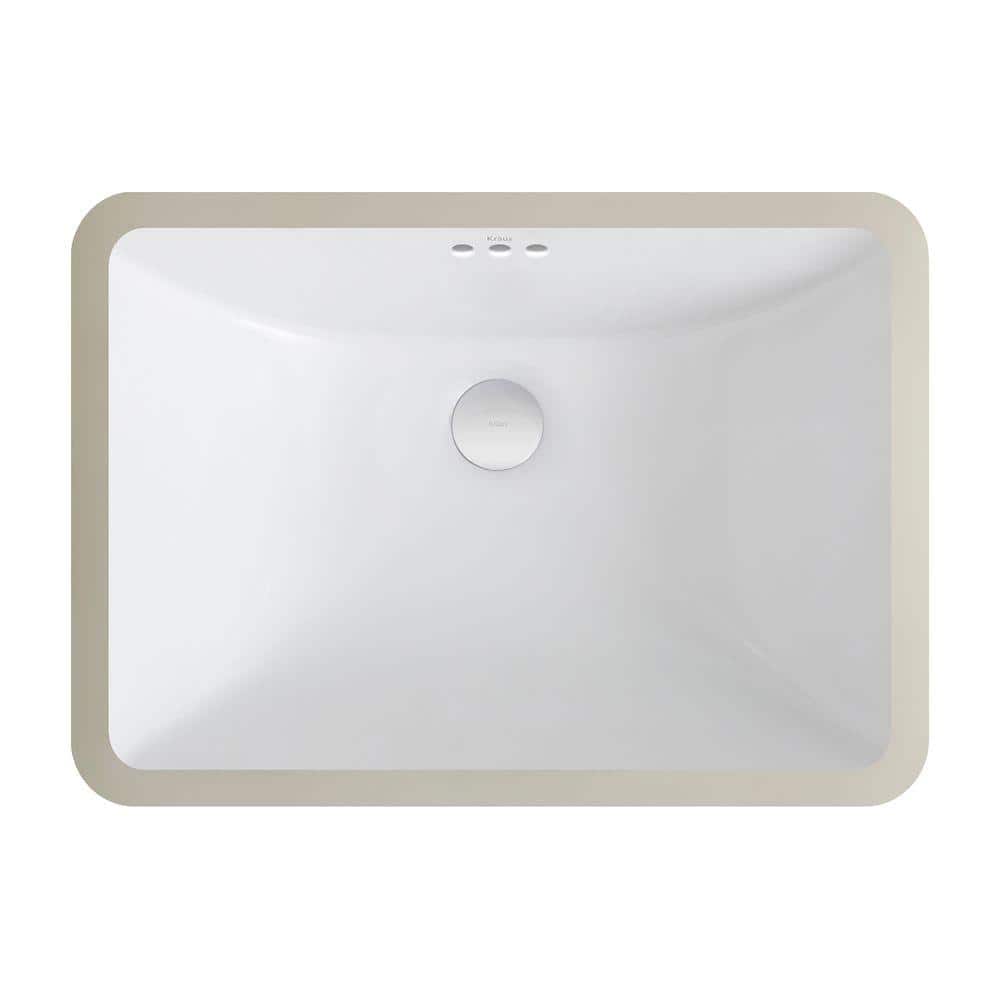 Elavo Modern White Ceramic Rectangular Undermount Bathroom Sink