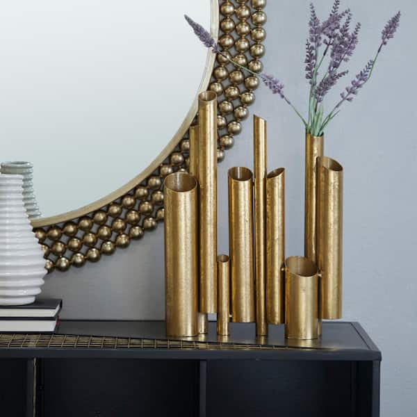 CosmoLiving by Cosmopolitan 14 in. Gold Organ Pipe Metal Decorative Vase