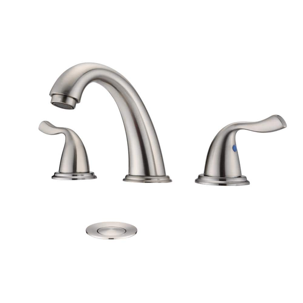 ABA deck-mount 8 in. Widespread Double Handle Bathroom Faucet Drain Kit Included in Brushed Nickel (1-Pack) -  Aurora Decor, BFMSHD2B01BN