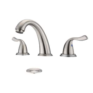 ABA deck-mount 8 in. Widespread Double Handle Bathroom Faucet Drain Kit Included in Brushed Nickel (1-Pack)