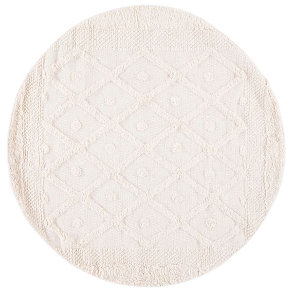 Kenya 6 ft. x 6 ft. Round Ivory Diamond High-Low Area Rug