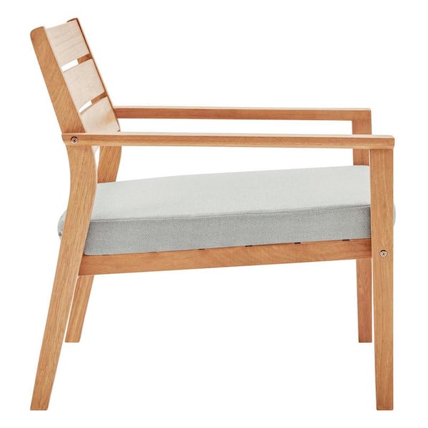 MODWAY Breton Natural Ash Wood Outdoor Lounge Chair with Taupe Cushion