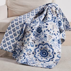 Lorrance Blue Floral Quilted Cotton Throw Blanket