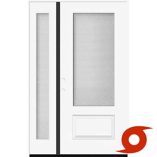Steves & Sons Palisade 51 in. x 80 in. 3/4L MicroGranite Impact Glass RHIS Unfinished Fiberglass Prehung Front Door w/12in. SL6-9/16