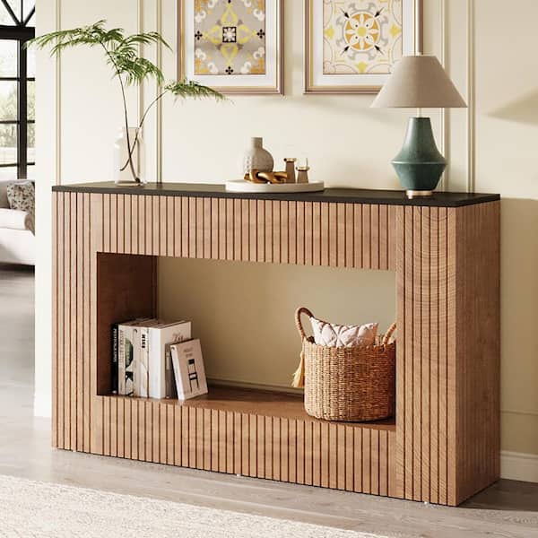 Benjamin 55 in. Brown Rectangle Wood Console Table with Storage, Long Sofa Table Behind Couch for Living Room Hallway