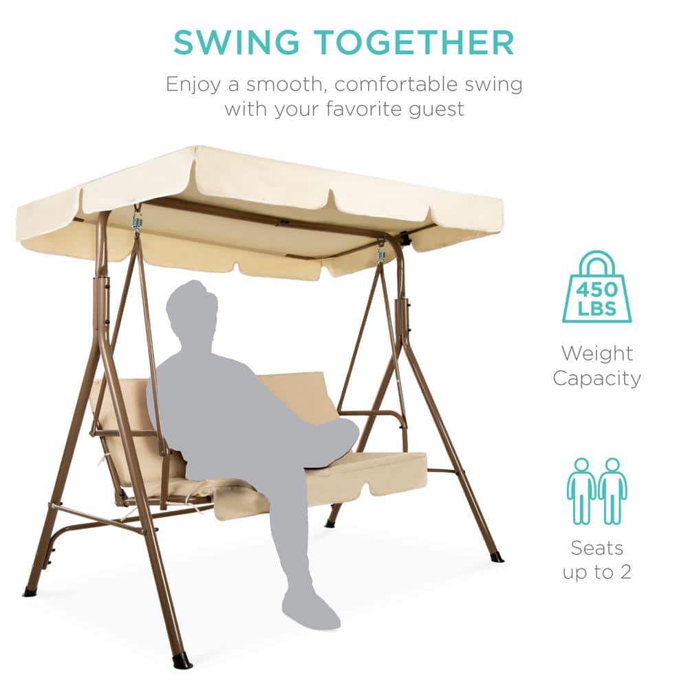 Beige 2-Person Outdoor Convertible Canopy Swing Glider with Cushions