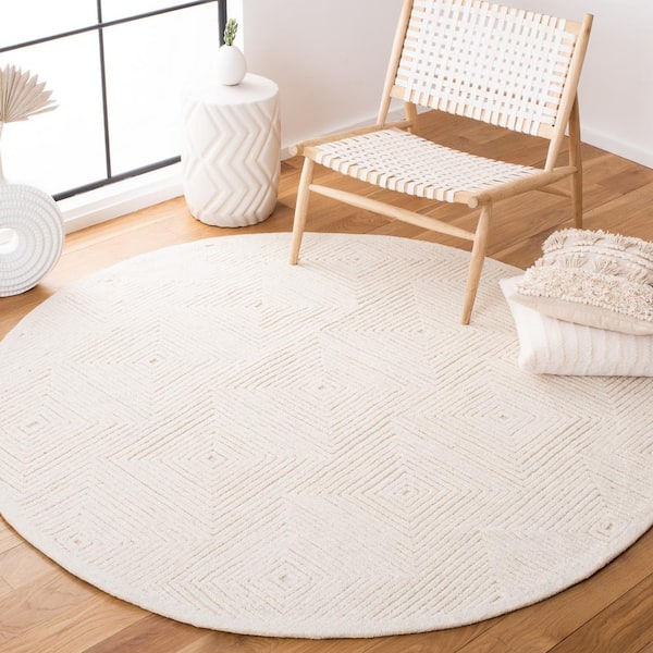 Textural 10 ft. x 10 ft. Round Ivory Geometric Solid Color Area Rug