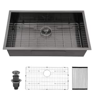33 in. Undermount Sink Single Bowl 18-Gauge Black Stainless Steel Kitchen Sink with Accessories