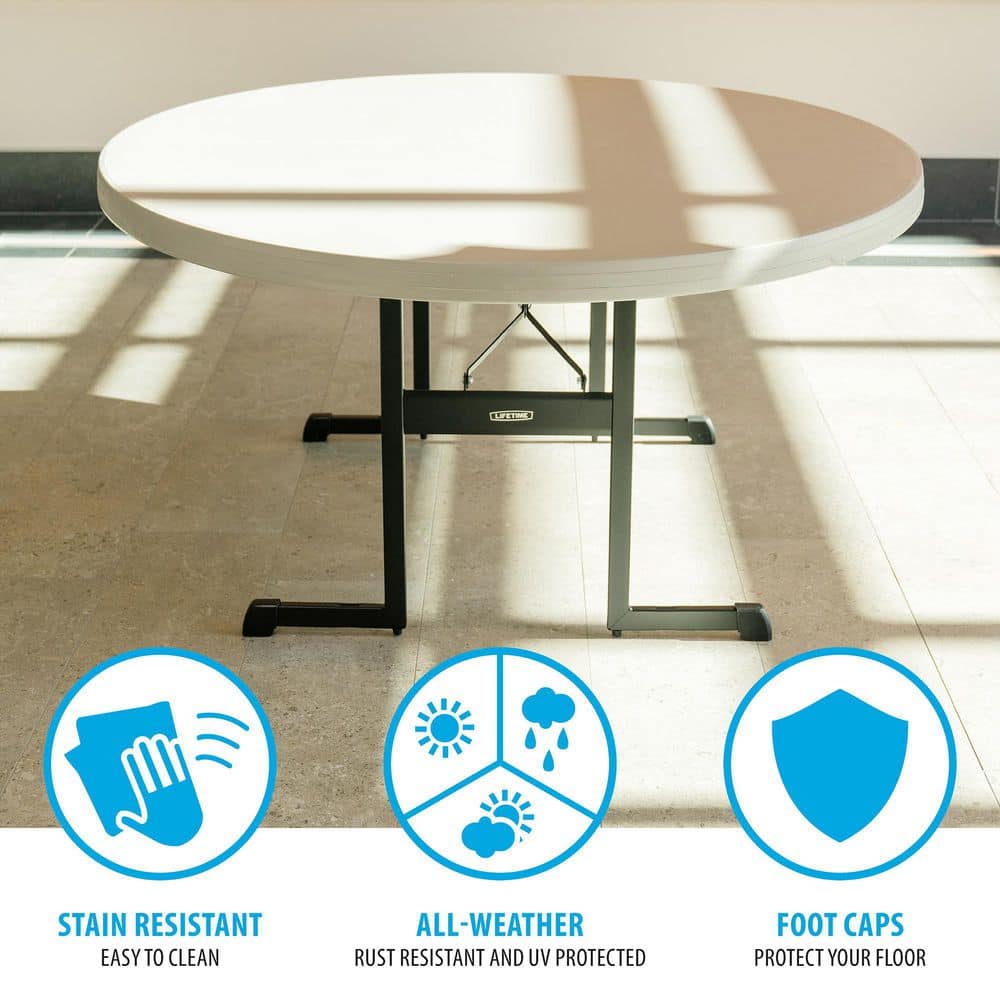 Lifetime 60-Inch Round Putty Folding Table with Black Frame