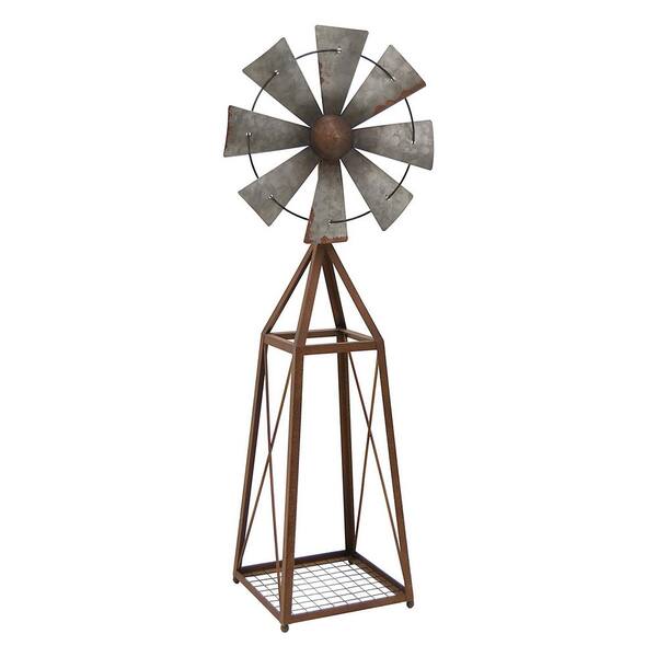 THREE HANDS 14 in. x 9.5 in. Brown Metal Windmill Decor in Brown