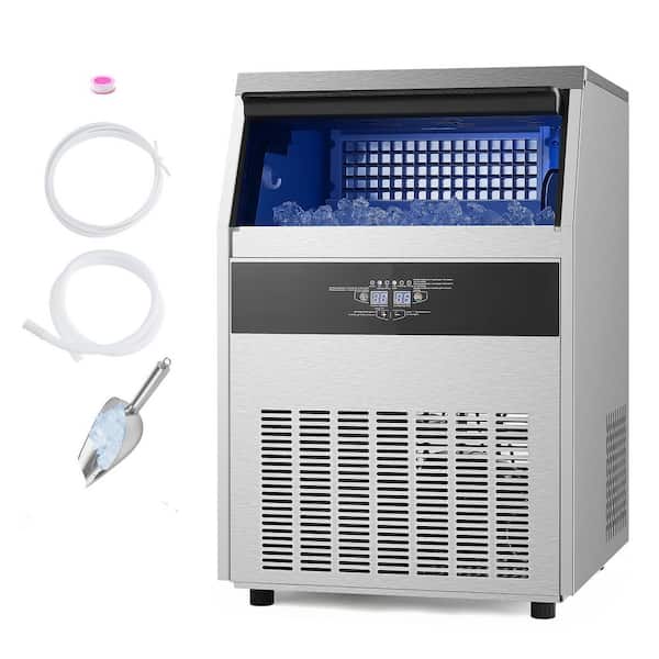 23 in. Commercial Ice Maker 160 lbs./24H Self-cleaning 66 lbs. Storage 80Tray Freestanding Full Size Cubes LED in Silver