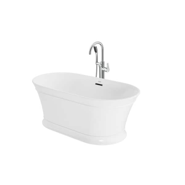 JACUZZI Lyndsay 59 in. Acrylic Flatbottom Soaking Bathtub in White with Chrome Tub Filler Included