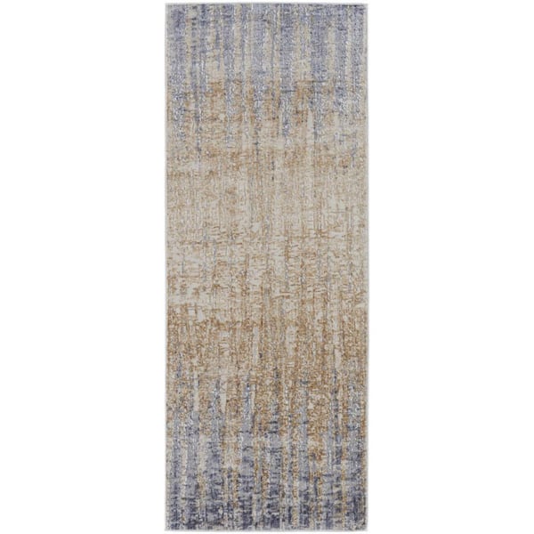 2 X 8 Tan, Brown Abstract Runner Rug