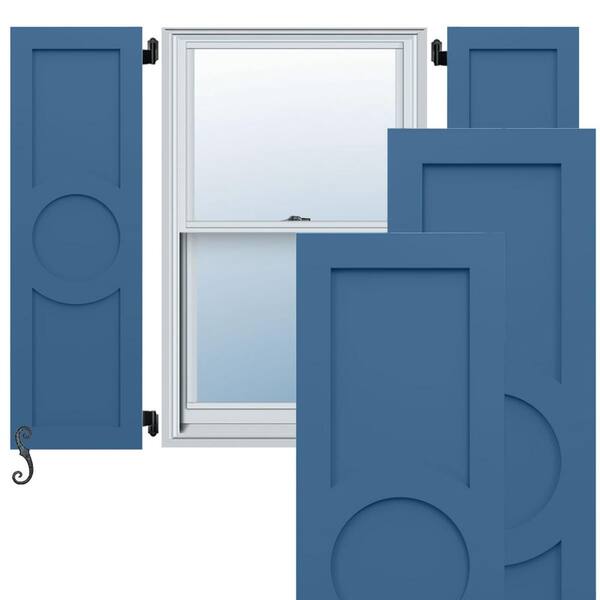 Ekena Millwork Endura Core Center Circle Arts and Crafts 15 in. W x 69 in. H Raised Panel Composite Shutters Pair in Sojourn Blue